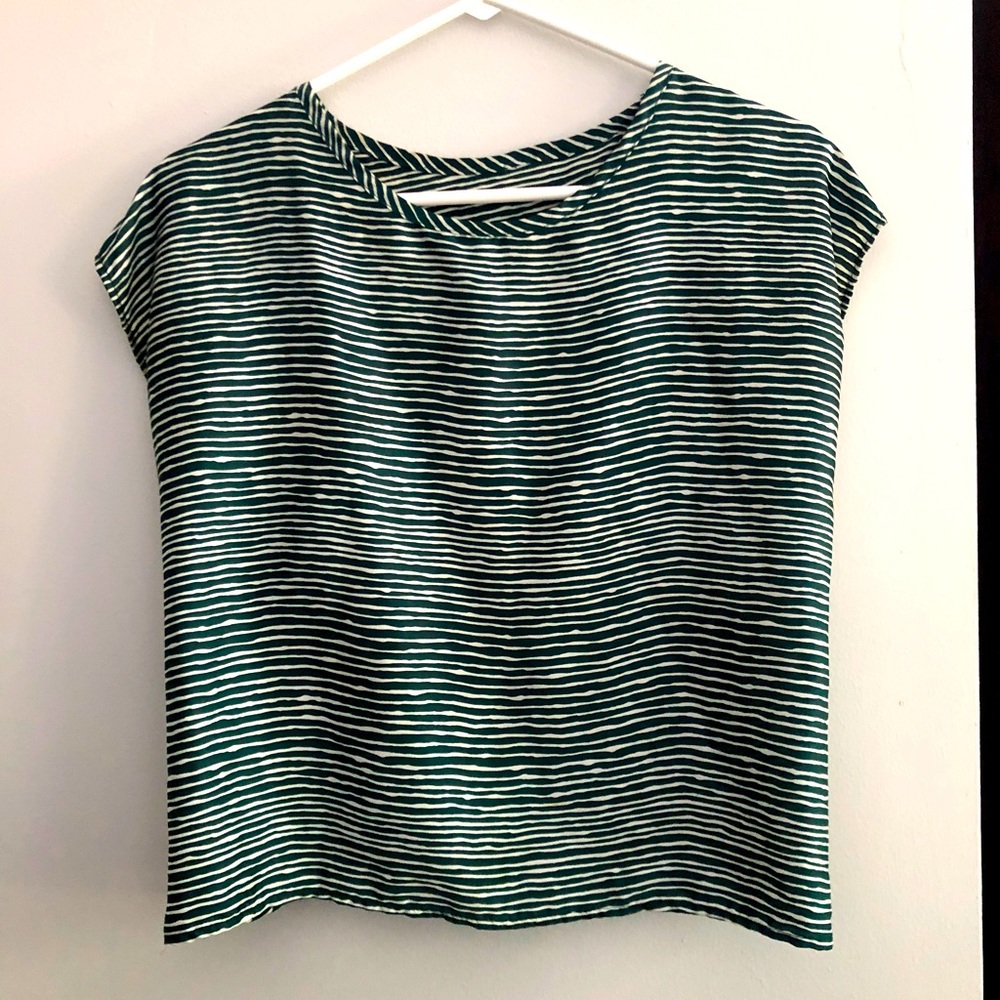 Vintage silky green striped blouse top